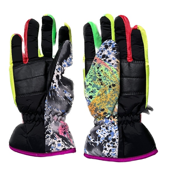 Vintage World Ski Club Gloves Size L 80 / 90's Retro Neon Yellow Green Womens - Picture 2 of 5